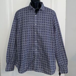 Massimo Dutti‎ blue & white patterned cotton long sleeve shirt